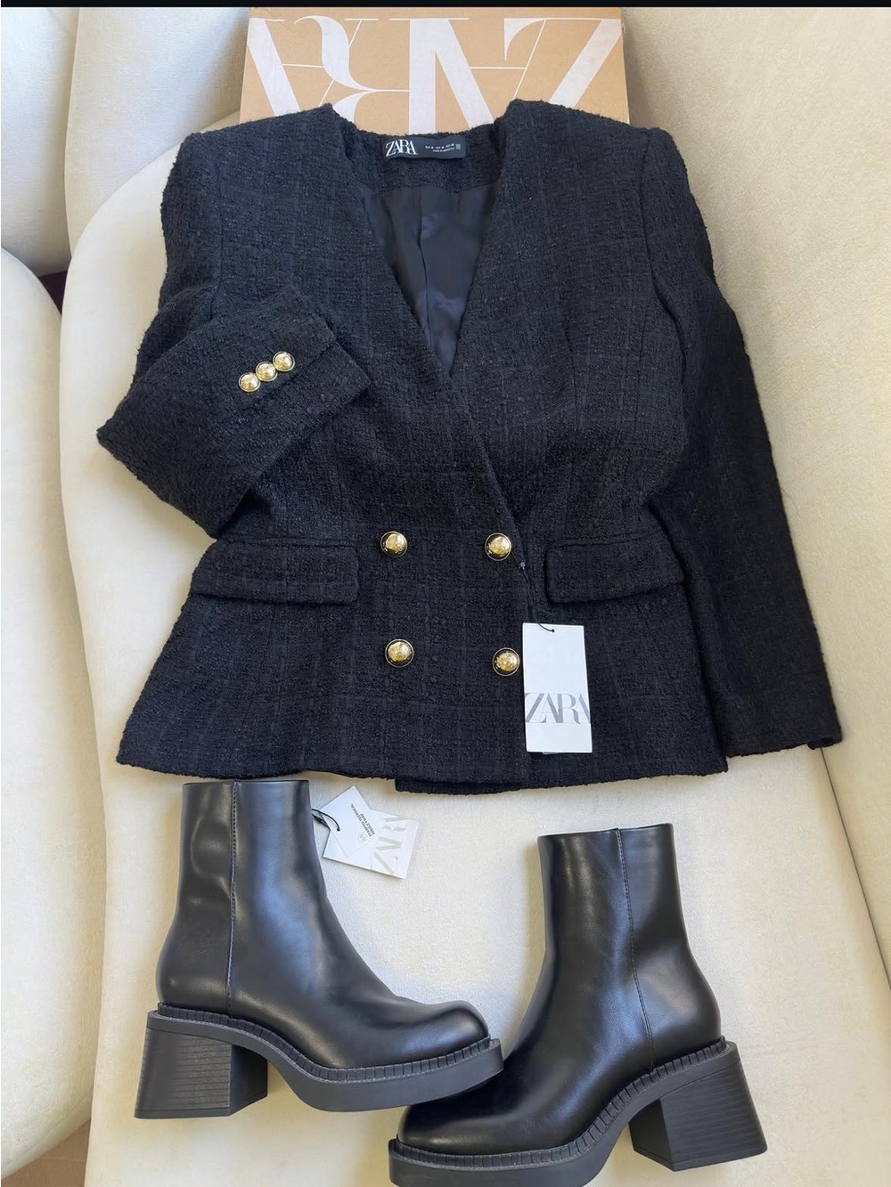 ZARA Double breasted texture weave jacket
